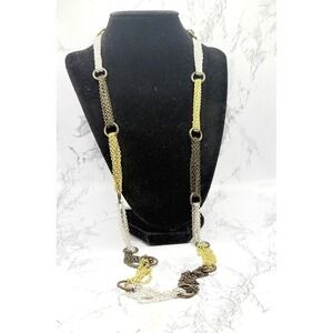 Pierre Lang Multi Strand Chain Necklace Mixed Metal Toggle 36" Statement